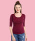 Women Maroon 3/4 Sleeves Henley T-Shirt